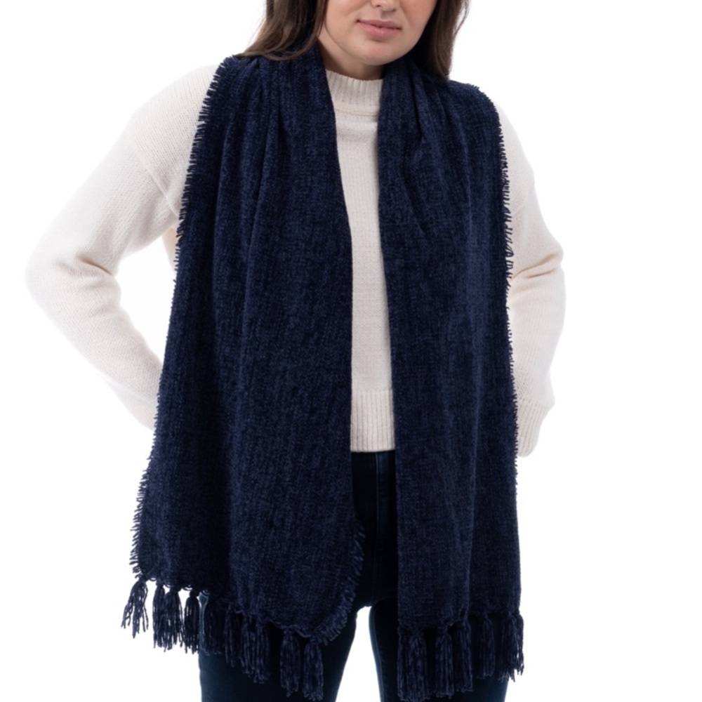 New! Style & Co Women's Fringe-Trim Navy Chenille Scarf, Created for Macy’s